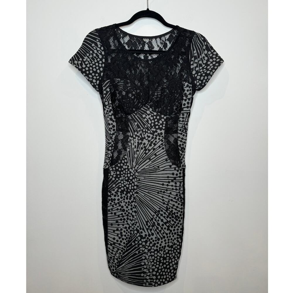 Vintage Rubber Ducky Productions Black/Gray Lace Mesh Bodycon Dress
